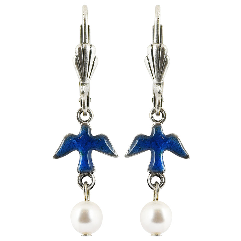 Anne Koplik Silver Plated Blue Bird Dangle Earrings