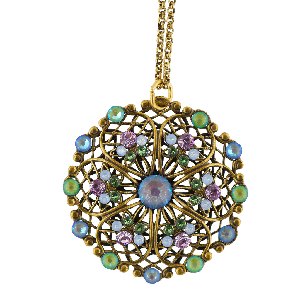 Anne Koplik Filigree Crystal Necklace, Gold Plated Multicolor Pendant