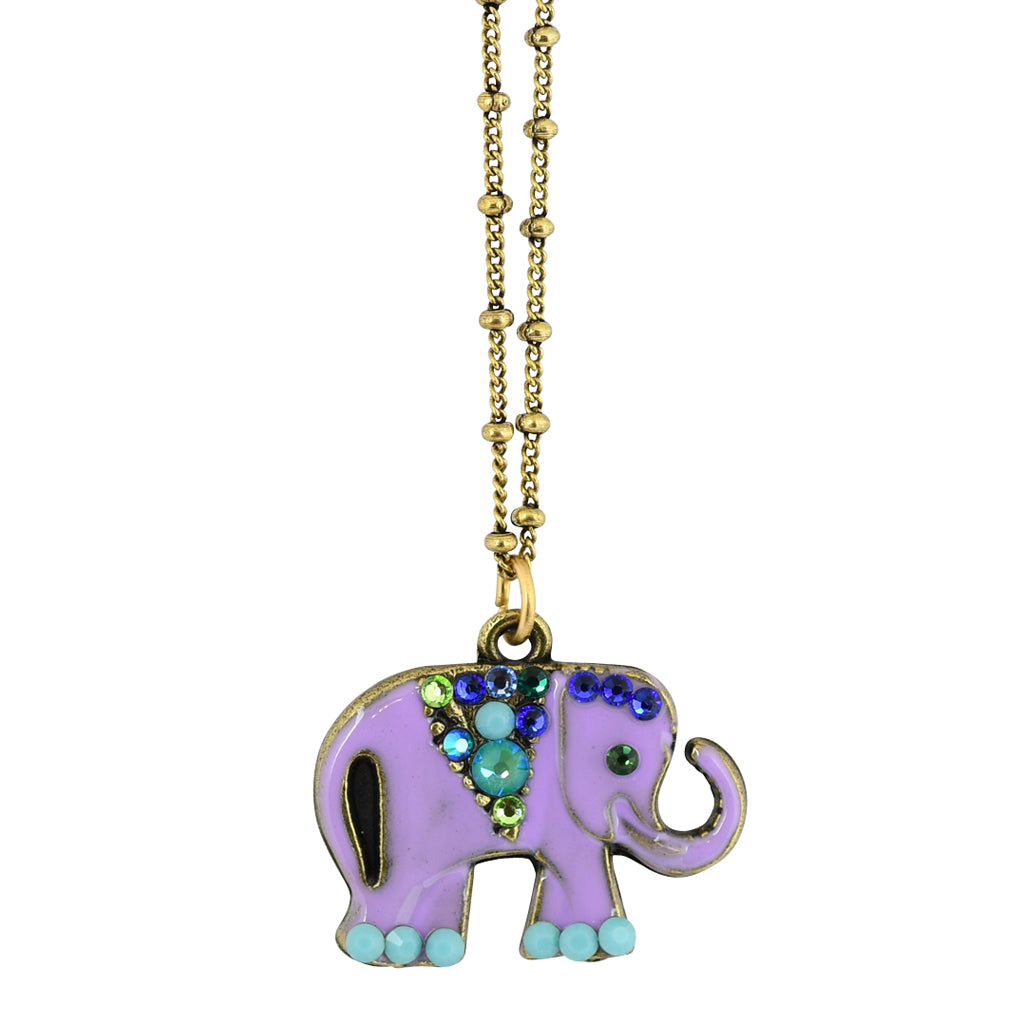 Anne Koplik Elephant Necklace, Antique Gold Plated Pendant, 18"