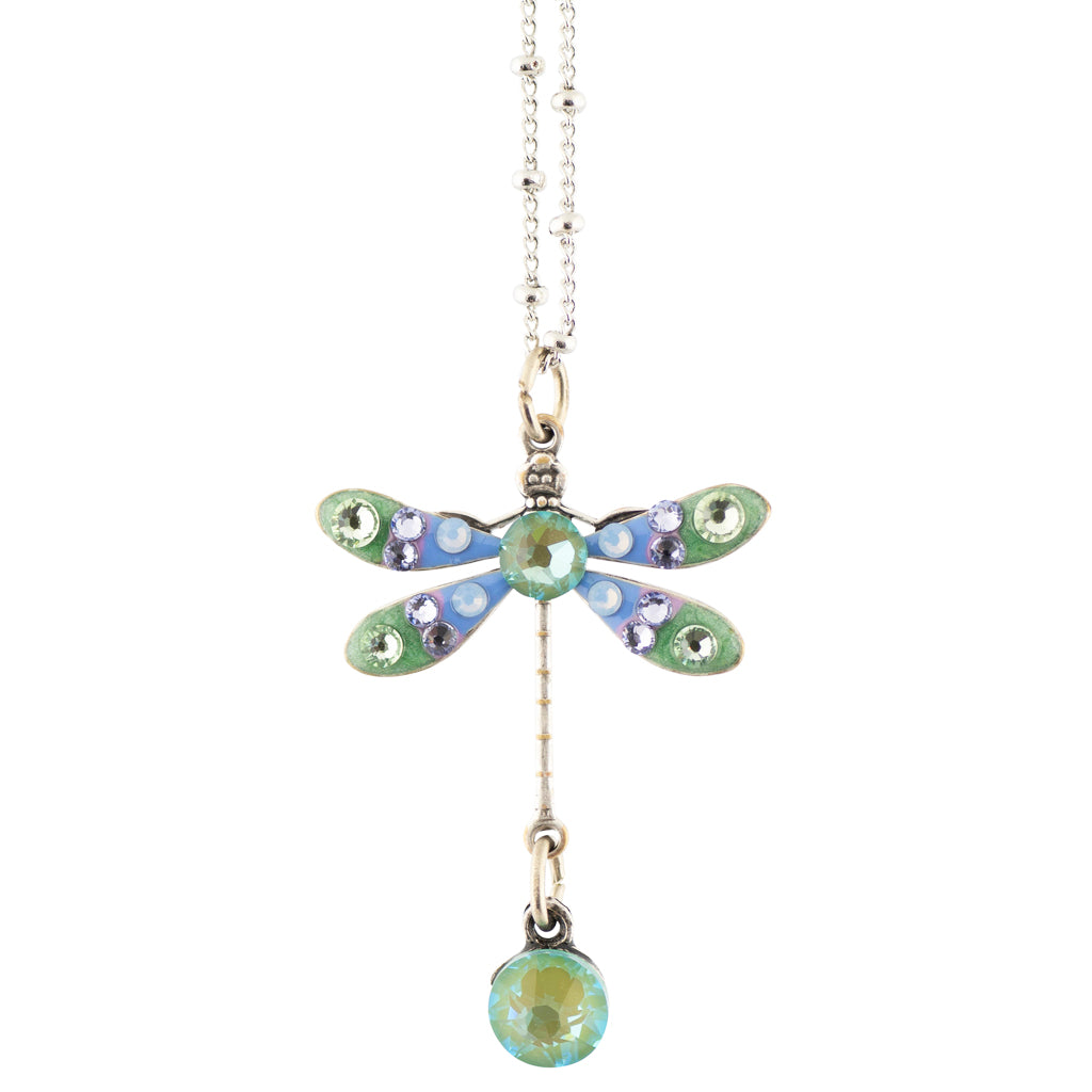 Anne Koplik Multicolor Dragonfly Crystal Pendant Necklace, Silver Plated