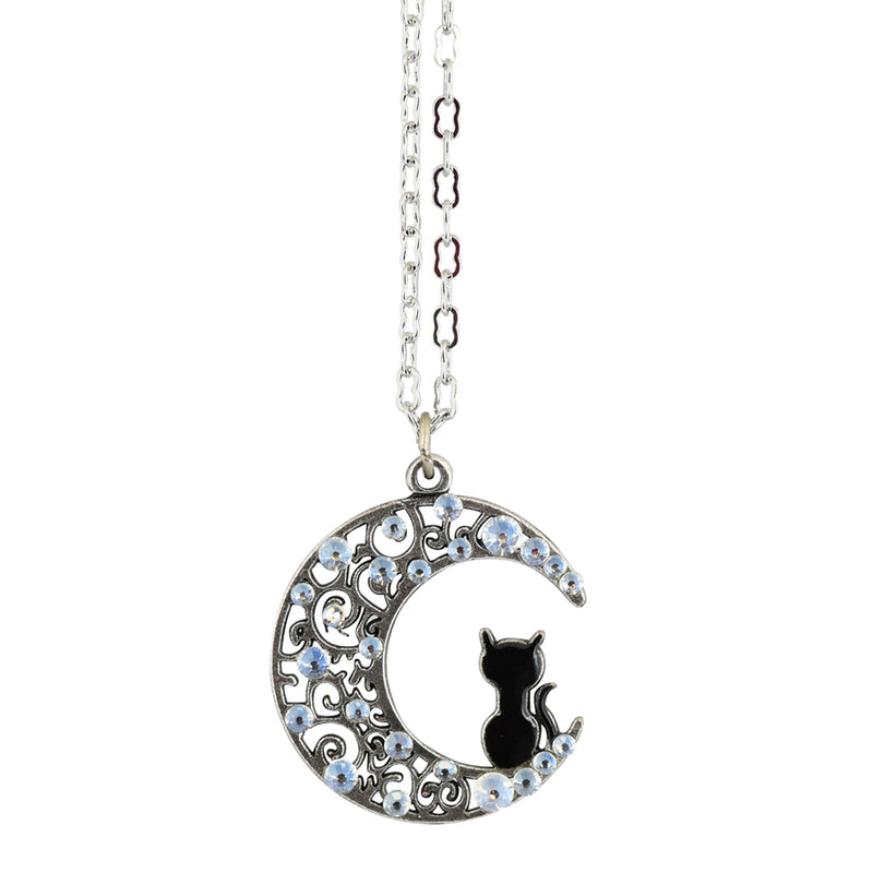 Anne Koplik Cat and Moon Necklace, Gold Plated Pendant, 18"