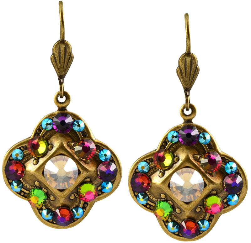 Anne Koplik Antique Gold Plated crystal Clover Dangle Earrings