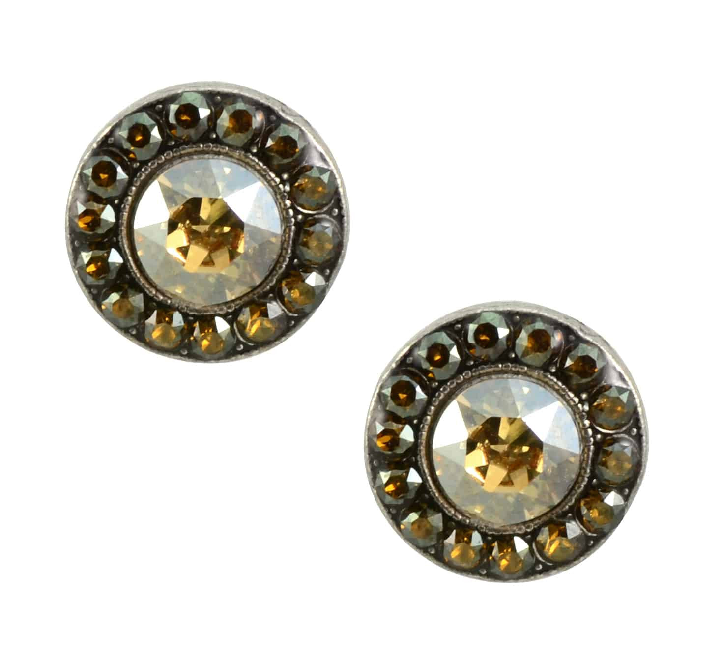 Anne Koplik Antique Gold Plated Jewelled Stud Earrings with crystal