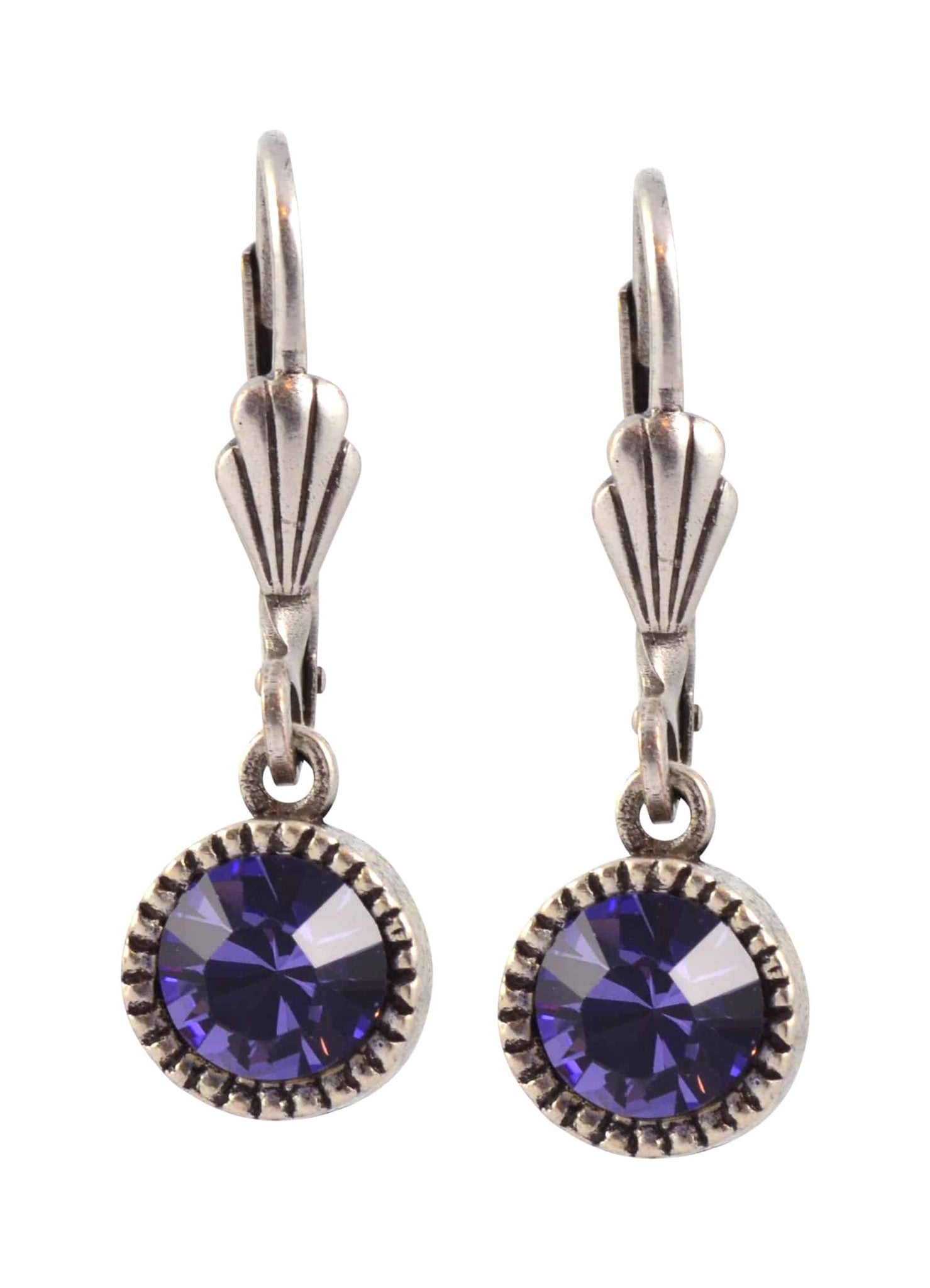 Anne Koplik Circle Earrings, Silver Plated with Purple crystal ES03TAZ