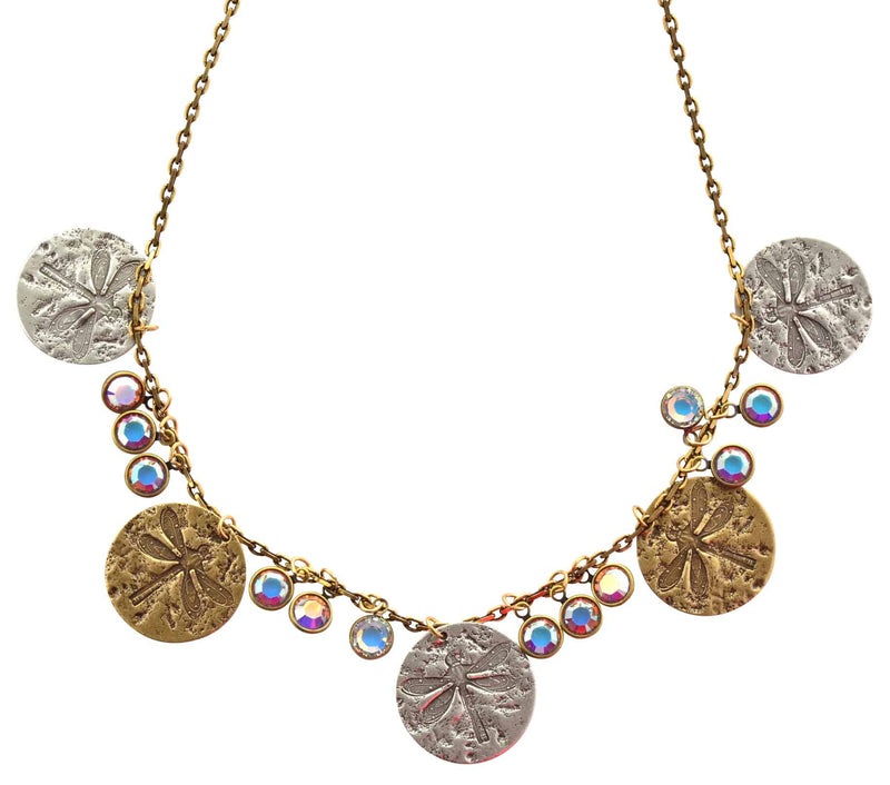 Anne Koplik Dragonfly Disk Necklace, Gold Plated with crystals, 16 NK4667BCAB