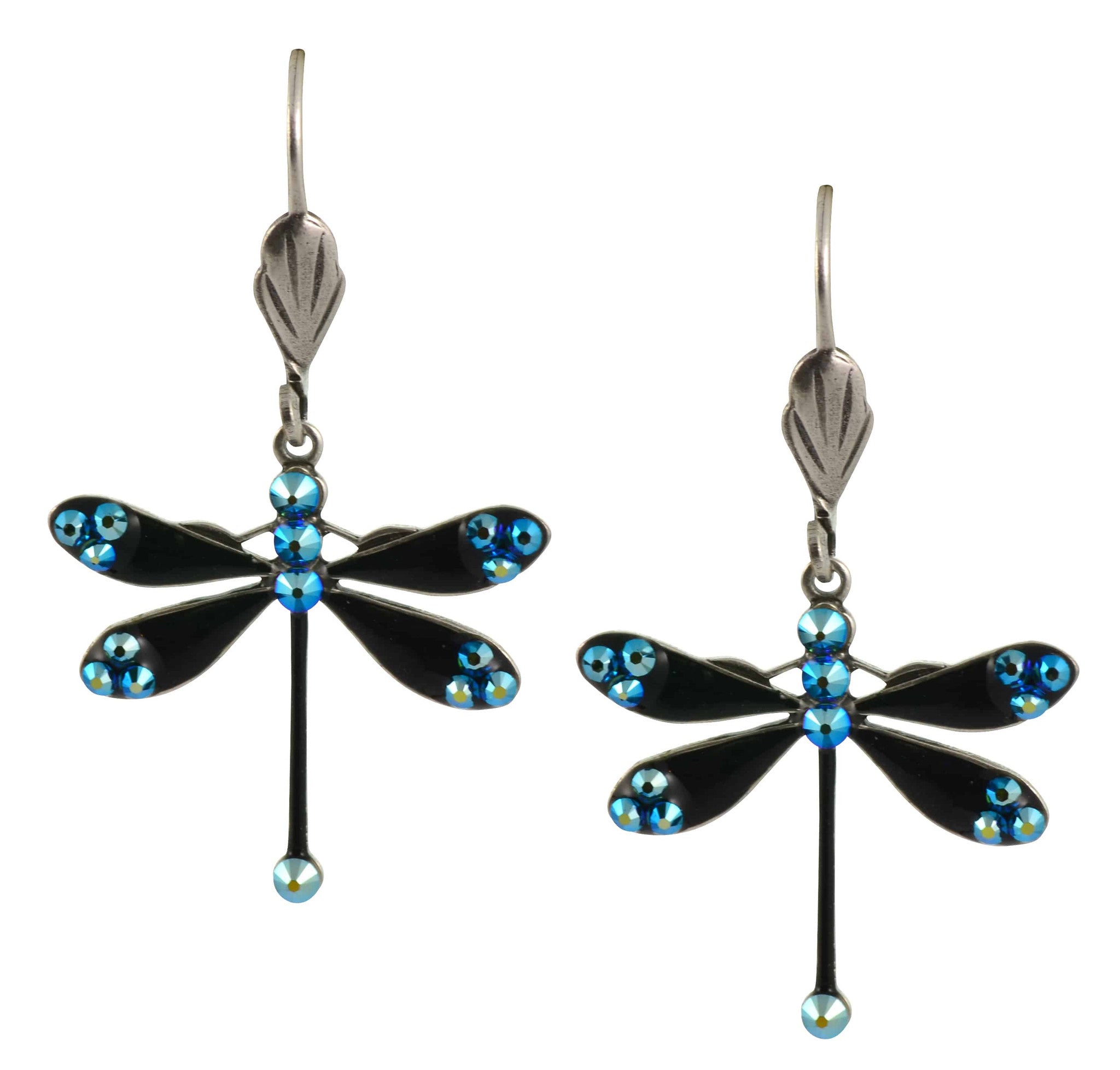 Anne Koplik Dragonfly Earrings, Teal AB Silver Plated crystal Dangle
