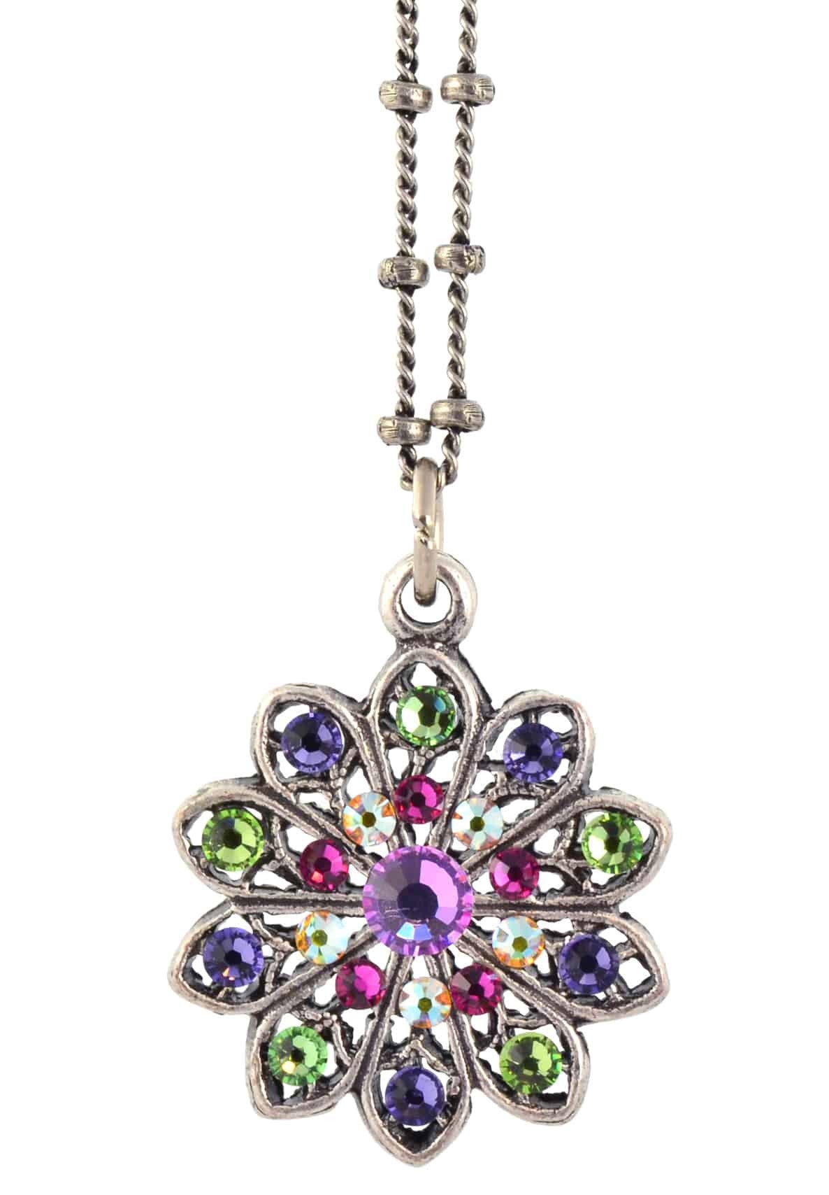 Anne Koplik Flower Pendant Necklace, Silver Plated with crystals, 18 NSG406MUL