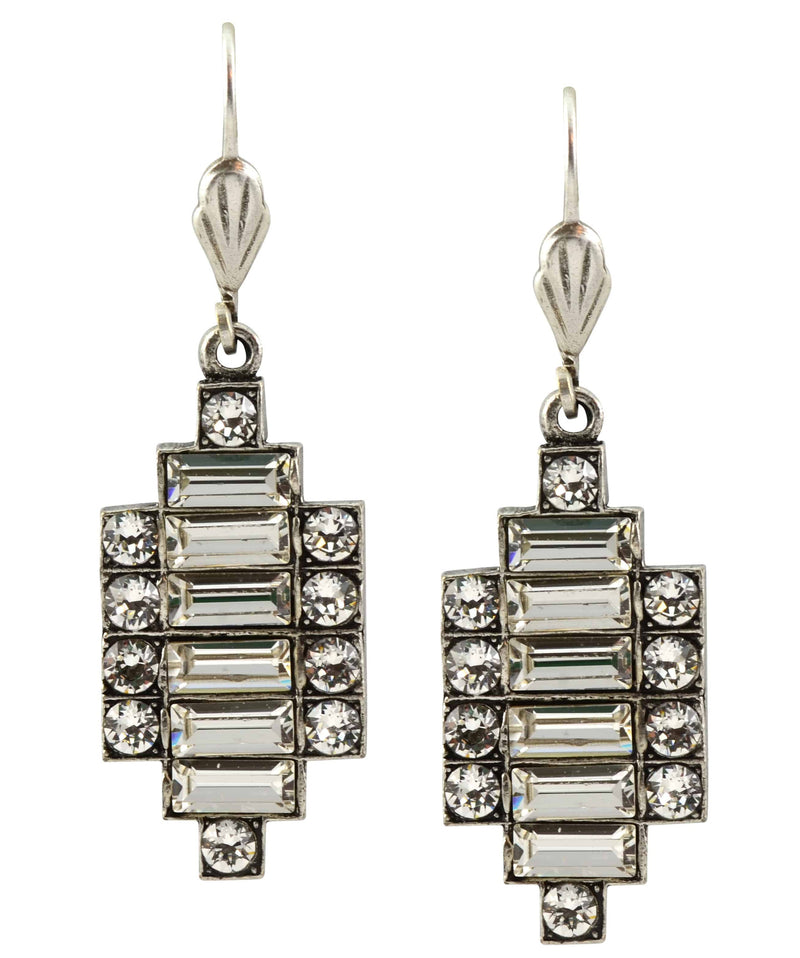 Anne Koplik Silver Plated crystal Art Deco Dangle Earrings