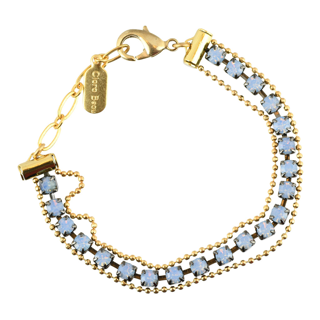 Clara Beau Blue Crystal Tennis Bracelet, Antique Gold Plated