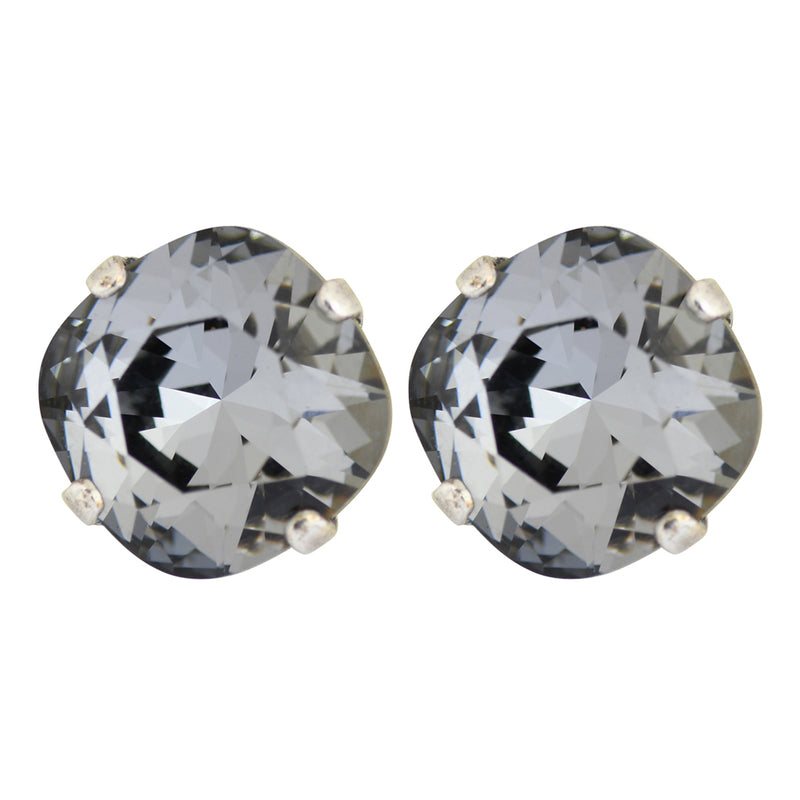 Clara Beau Rounded Square Gray Crystal Stud Earrings