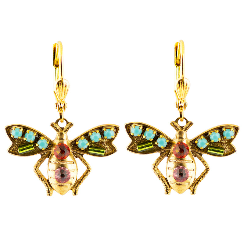 Clara Beau Colorful Crystal Bee Drop Earrings, Gold Plated