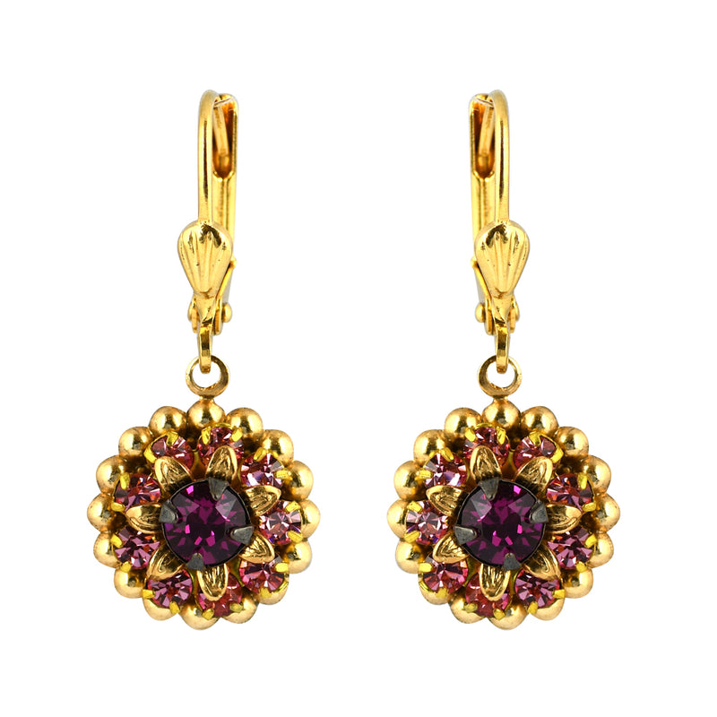 Clara Beau Jewelry Crystal Round Earrings, Gold Plated Red Dangle
