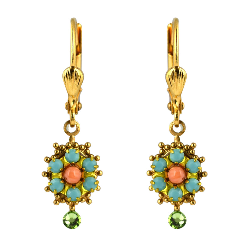 Clara Beau Jewelry Crystal Snowflake Earrings, Gold Plated Green Dangle