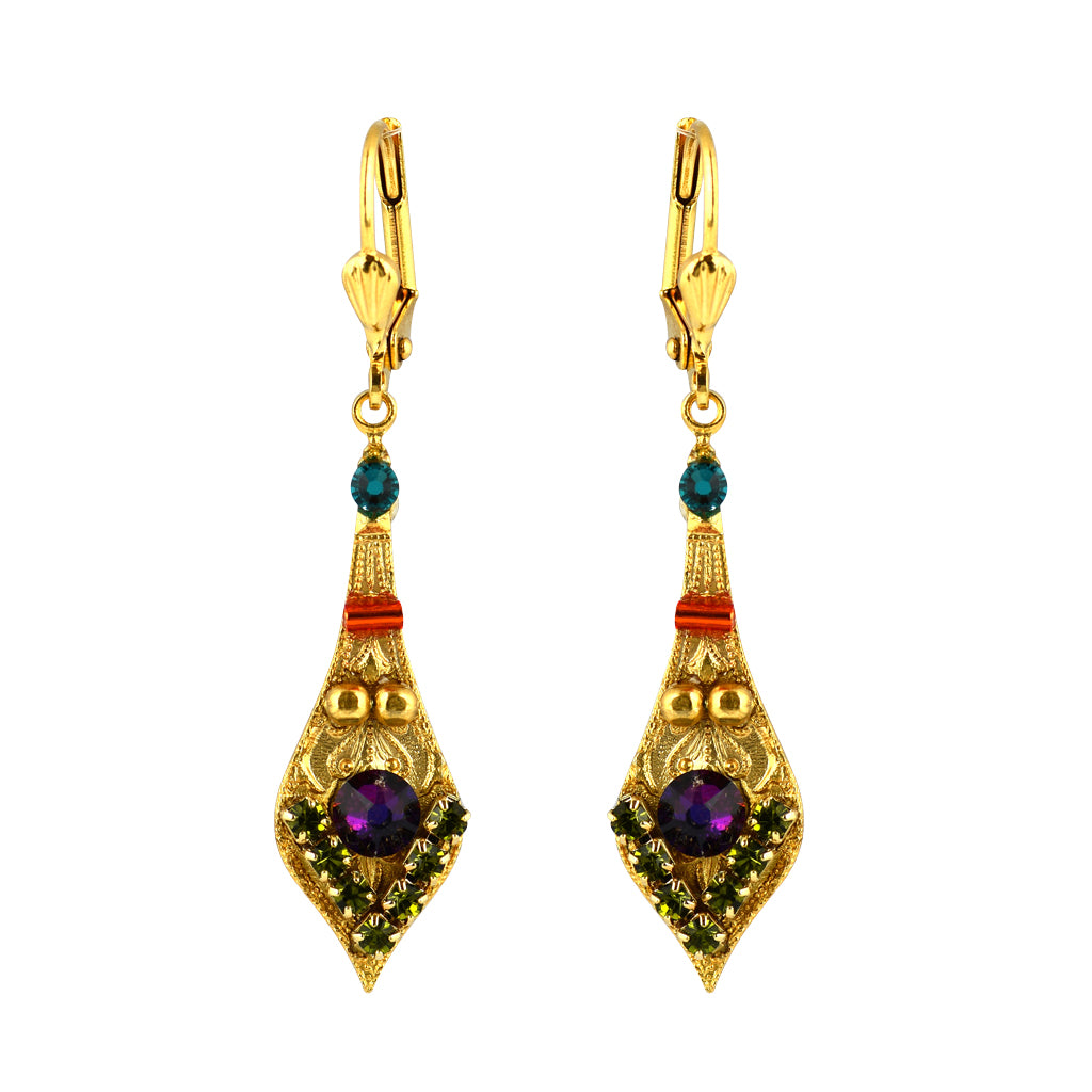 Clara Beau Jewelry Crystal Ornament Earrings, Gold Plated Multicolor Dangle