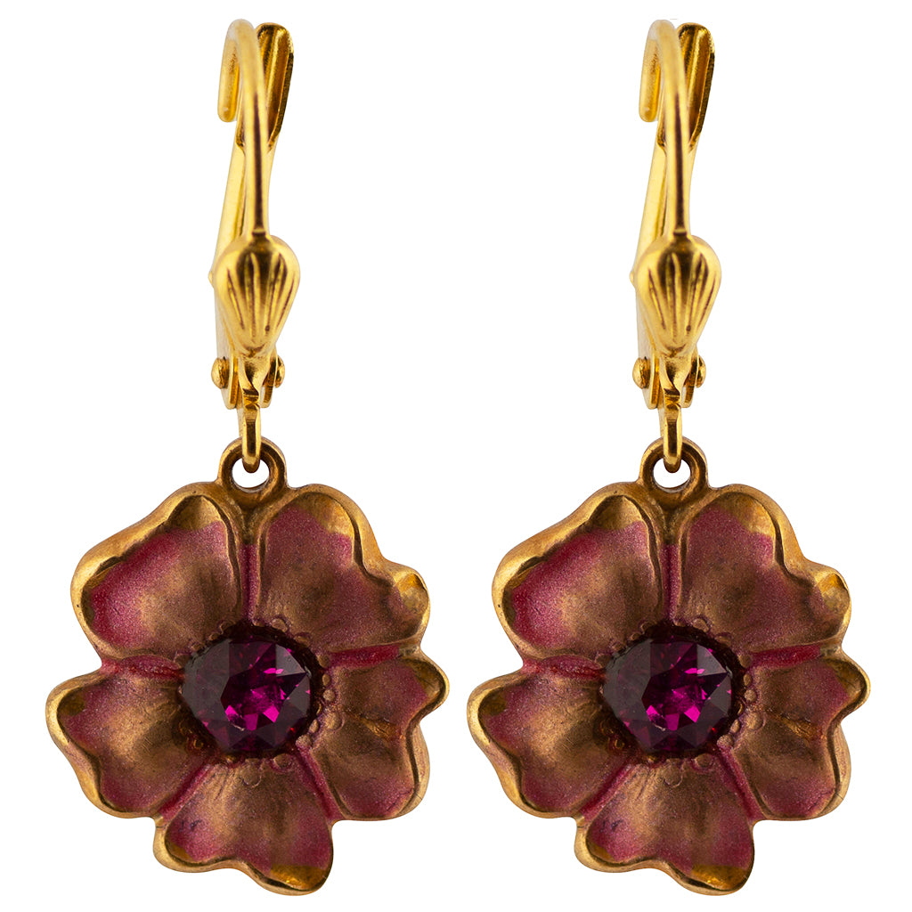 Clara Beau Flower Crystal Drop Earrings, Gold Plated