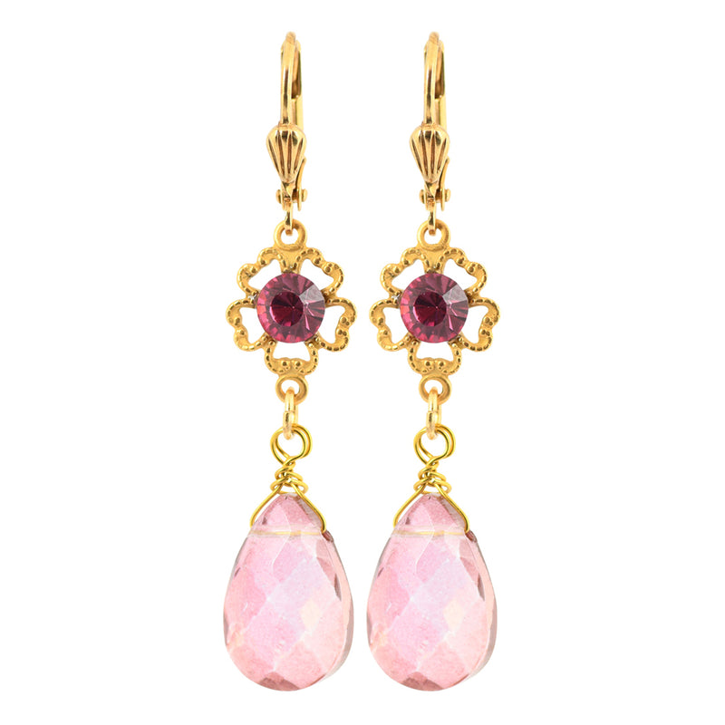 Clara Beau Ornate Pink Crystal Drop Earrings