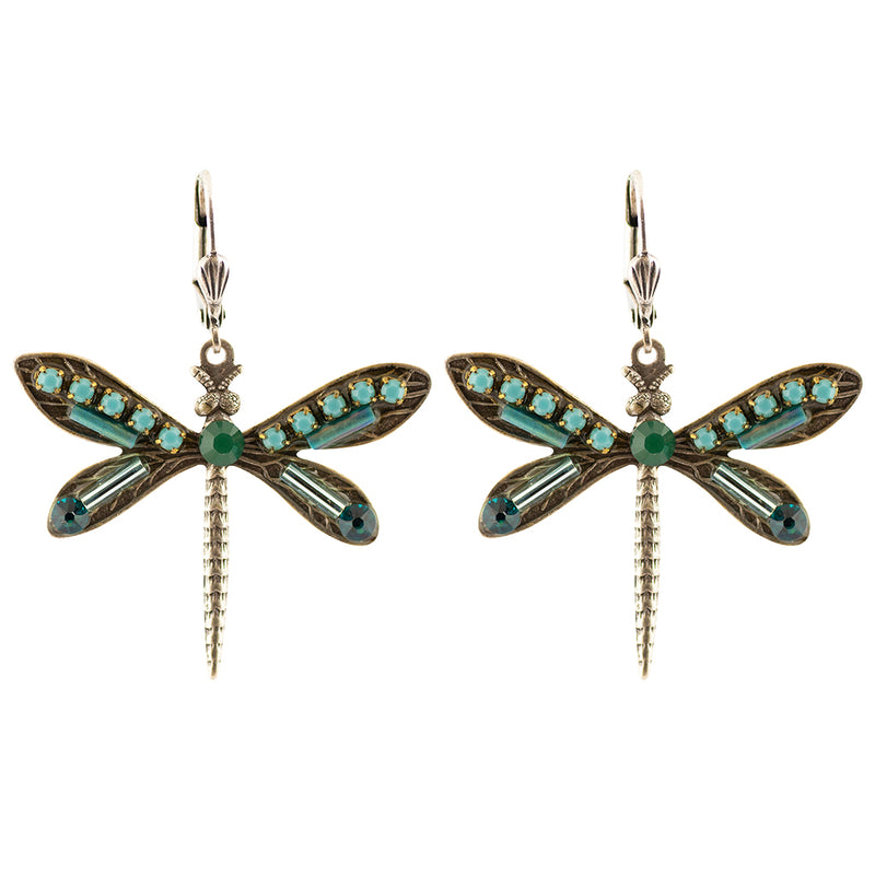 Clara Beau Colorful Crystal Dragonfly Drop Earrings, Silver Plated