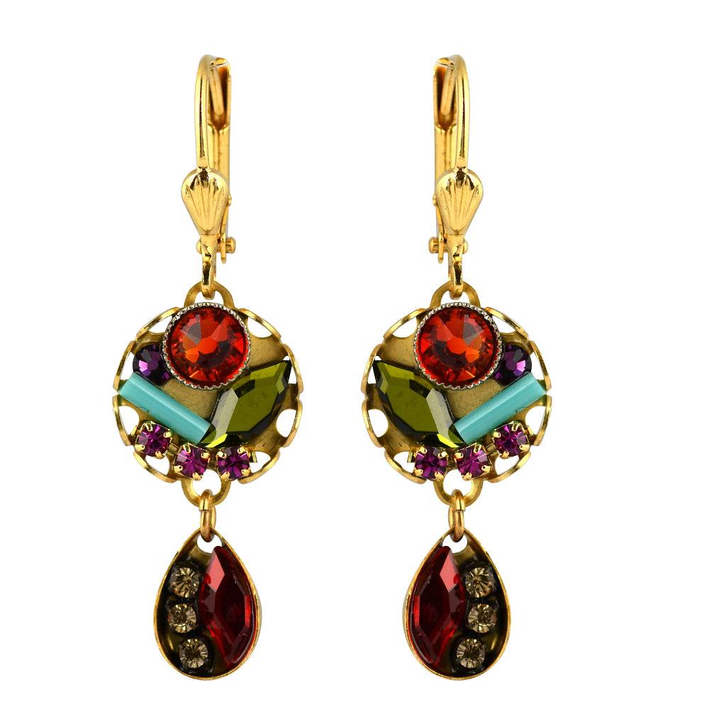 Clara Beau Jewelry Crystal Double Drop Earrings, Gold Plated Multicolor Dangle