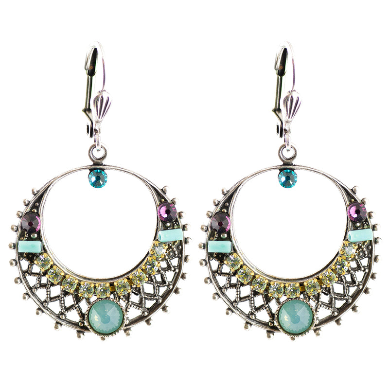 Clara Beau Colorful Crescent Moon Crystal Earrings, Silver Plated