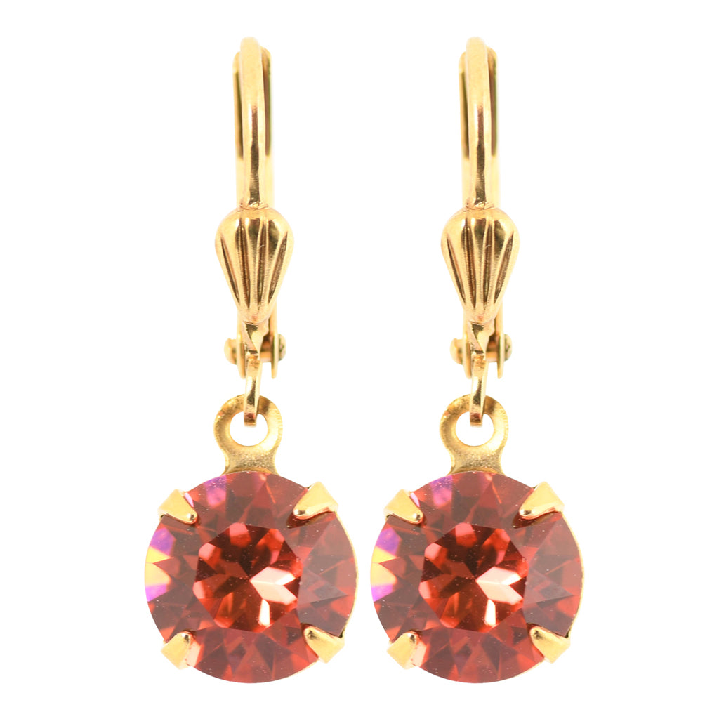 Clara Beau Jewelry Crystal Round Earrings, Gold Plated Red