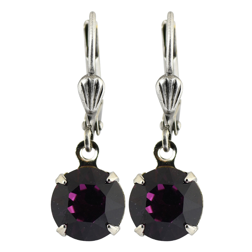 Clara Beau Jewelry Purple Crystal Round Earrings, Silver Plated