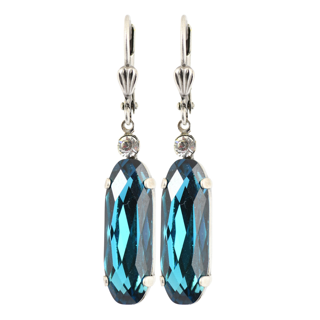 Clara Beau Blue Crystal Lozenge Dangle Earrings, Silver Plated