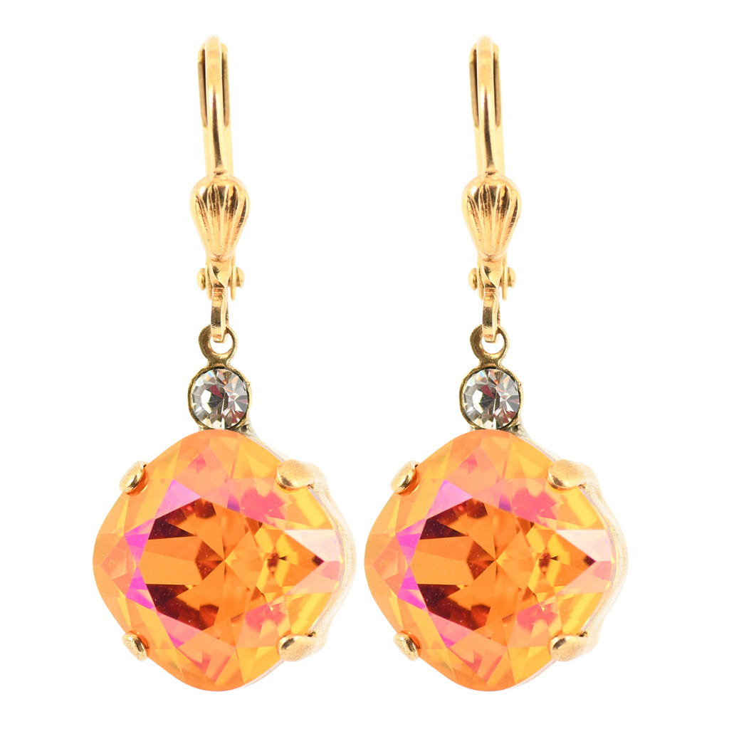 Clara Beau Red Crystal Rounded Square Dangle Earrings, Gold Plated