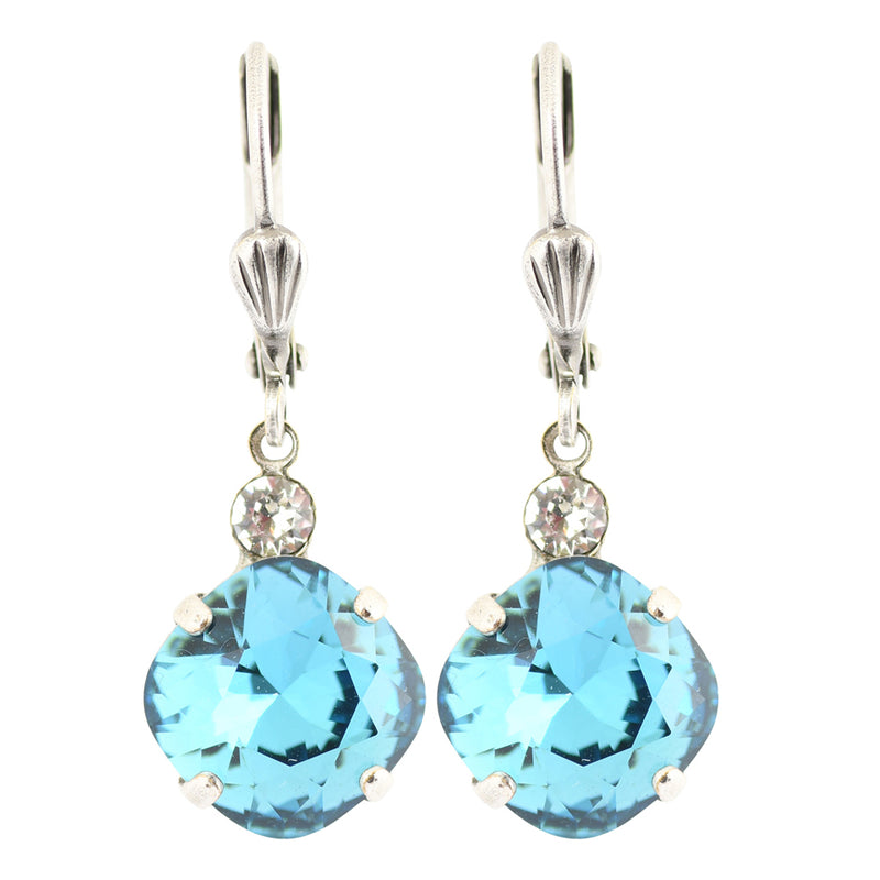 Clara Beau Blue Crystal Rounded Square Dangle Earrings, Silver Plated