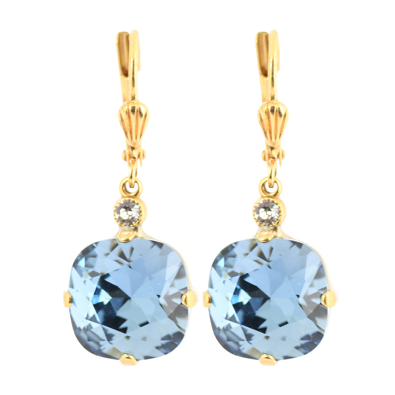 Clara Beau Blue Crystal Rounded Square Dangle Earrings, Gold Plated
