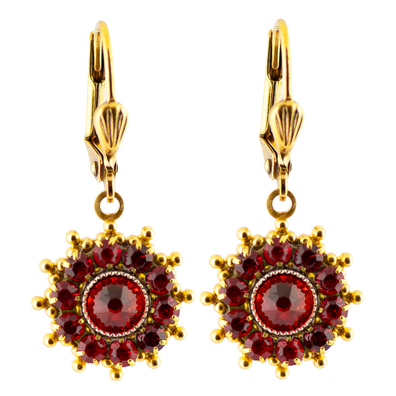 Clara Beau Round Sun Crystal Dangle Earrings, Gold Plated