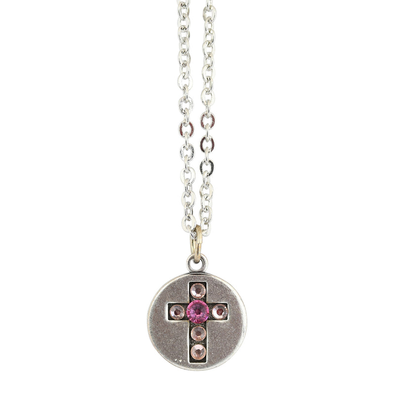 Clara Beau Pink Crystal Cross Necklace, Silver Plated Pendant