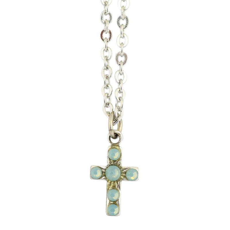 Clara Beau Green Crystal Cross Necklace, Silver Plated Pendant