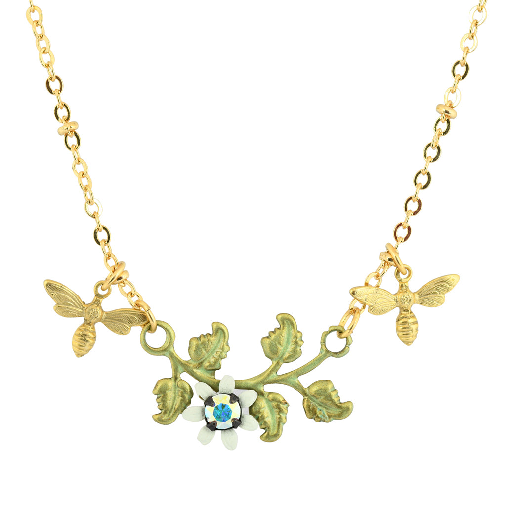 Clara Beau Bees and Flowers Necklace, Gold Plated