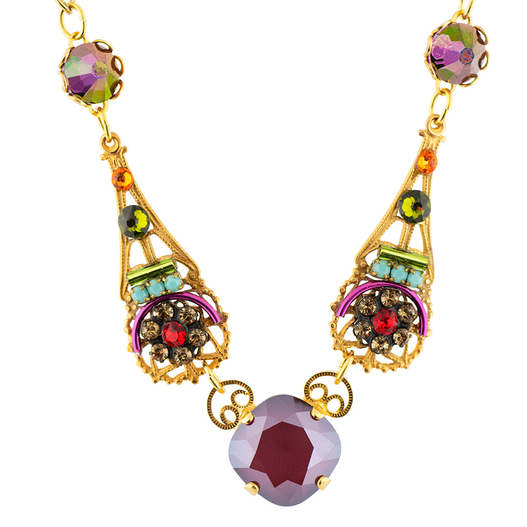 Clara Beau Ornate Crystal Necklace, Silver Plated