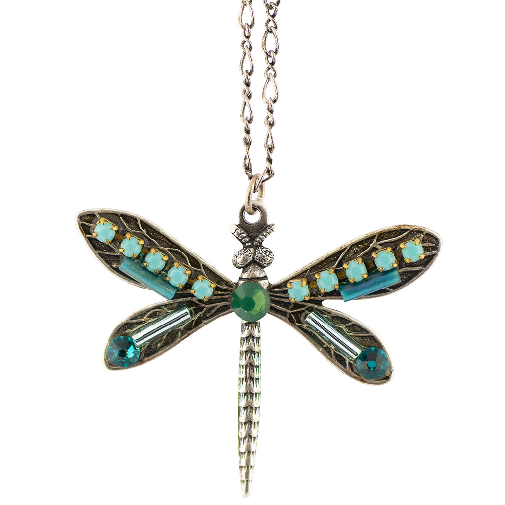 Clara Beau Crystal Dragonfly Pendant Necklace, Silver Plated