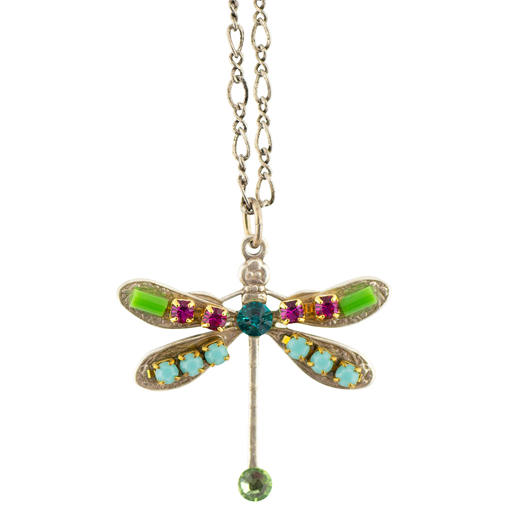 Clara Beau Crystal Dragonfly Pendant Necklace, Silver Plated