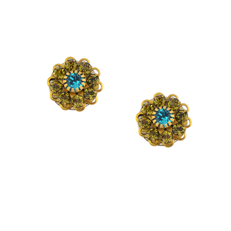 Caroline Heath Crystal Flower Stud Earrings, Gold Plated Posts in Green and Blue