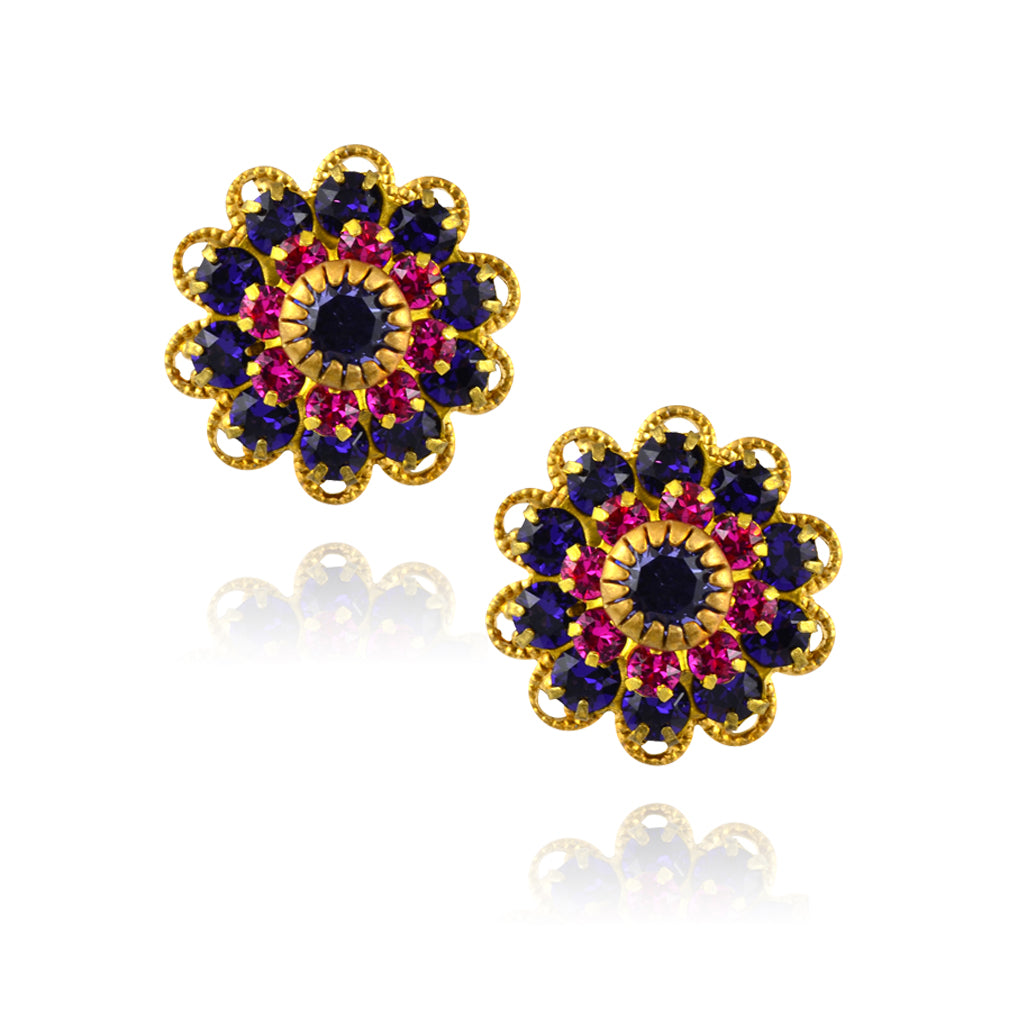 Caroline Heath Crystal Flower Stud Earrings, Gold Plated Posts in Purple/Pink