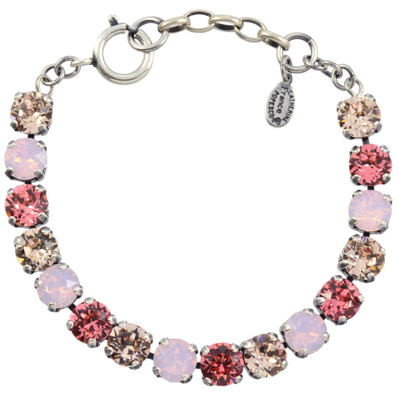 Catherine Popesco Medium Round Tennis Bracelet, La Vie Parisienne Silver Plated with Pink crystal, 8 1652B ROS