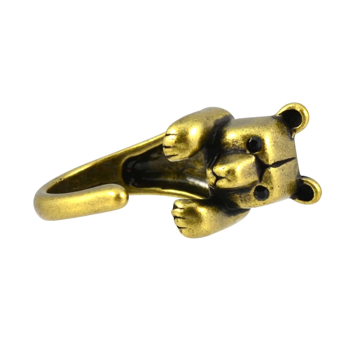 Enreverie Bear Wrap Ring, Antique Gold Plated Adjustable
