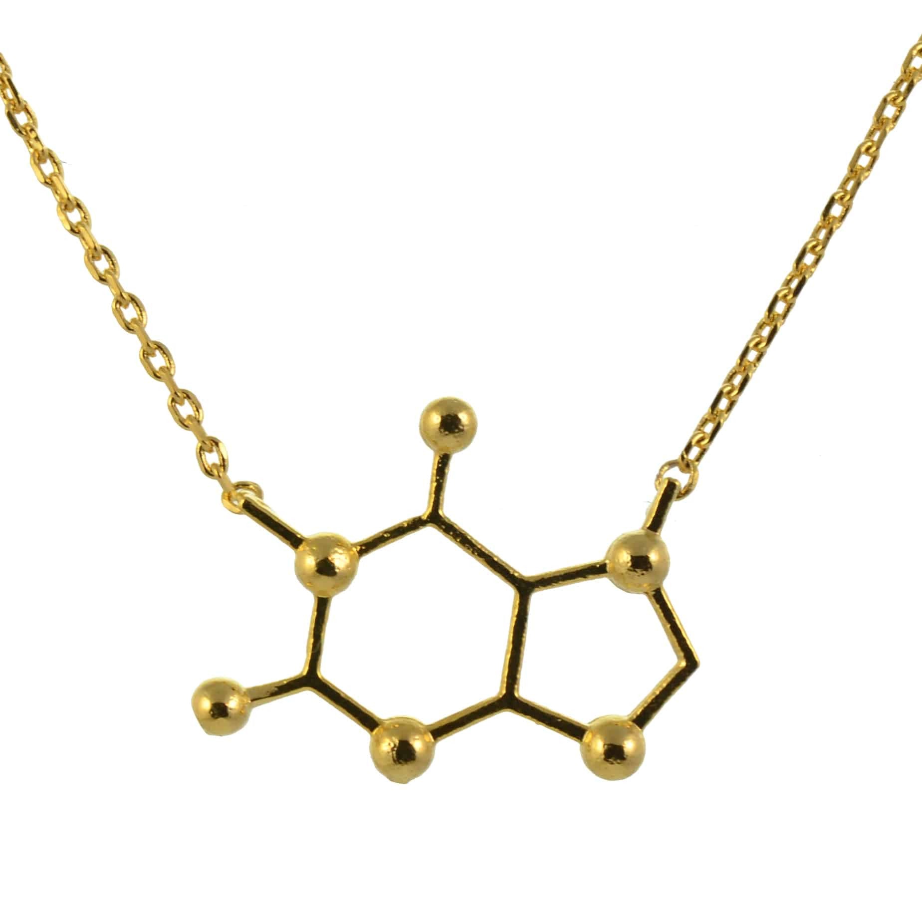 Enreverie Caffeine Molecule Necklace, Gold Plated Pendant