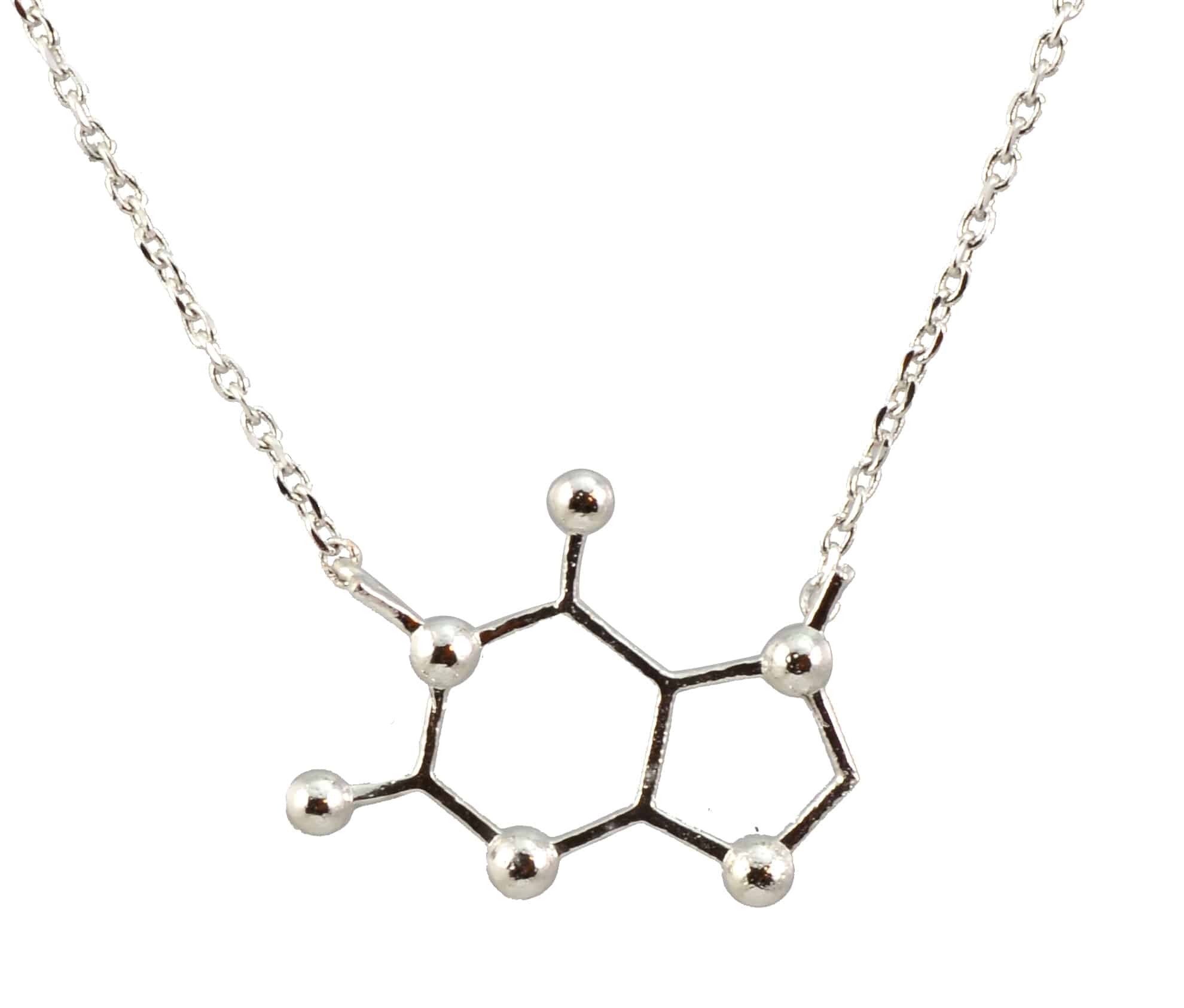 Enreverie Caffeine Molecule Necklace, Silver Plated Pendant