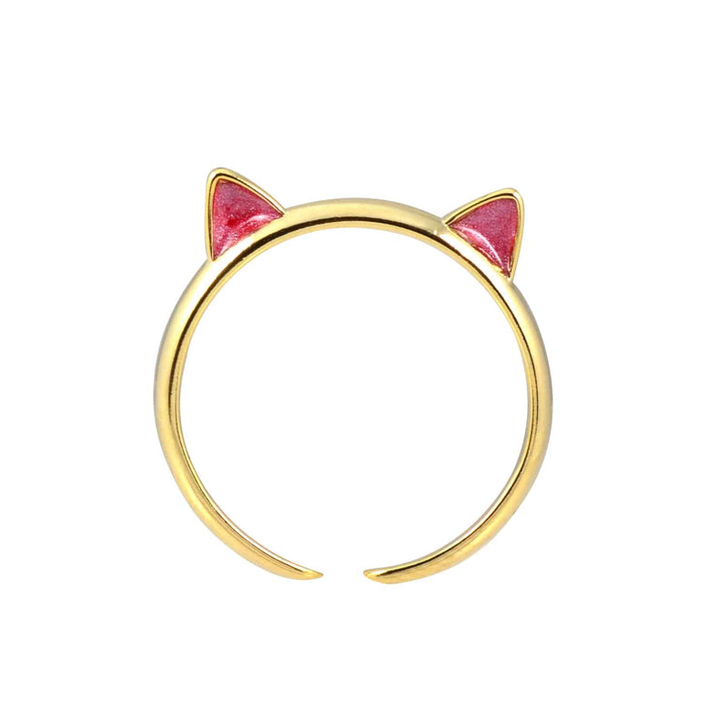 Enreverie Cat Ears Gold Plated Adjustable Midi Cat Ring with Red Ears