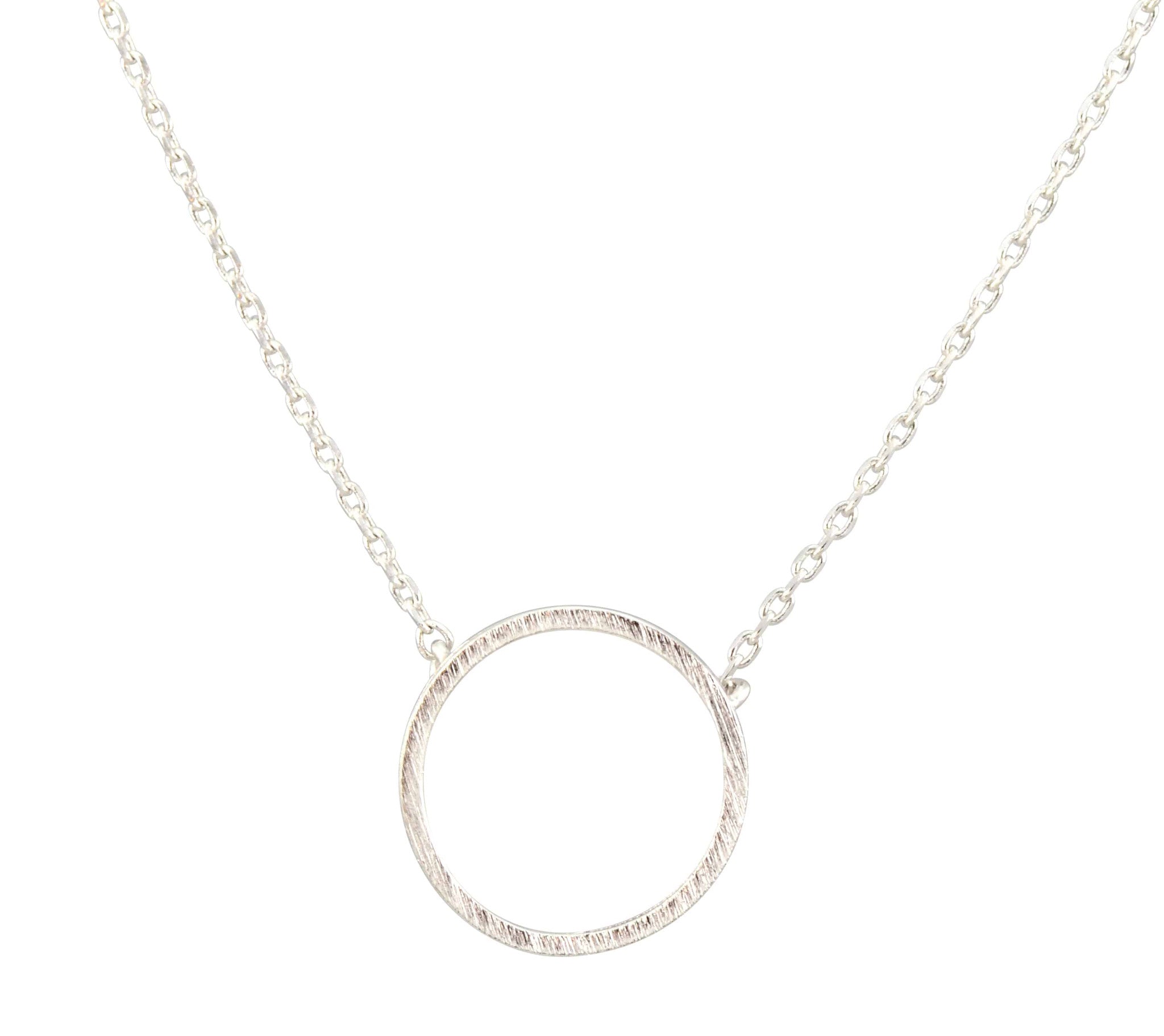 Enreverie Circle Necklace, Silver Plated Pendant, 16