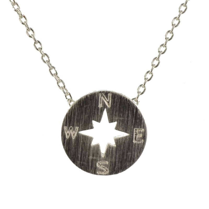Enreverie Compass Necklace, Silver Plated Pendant