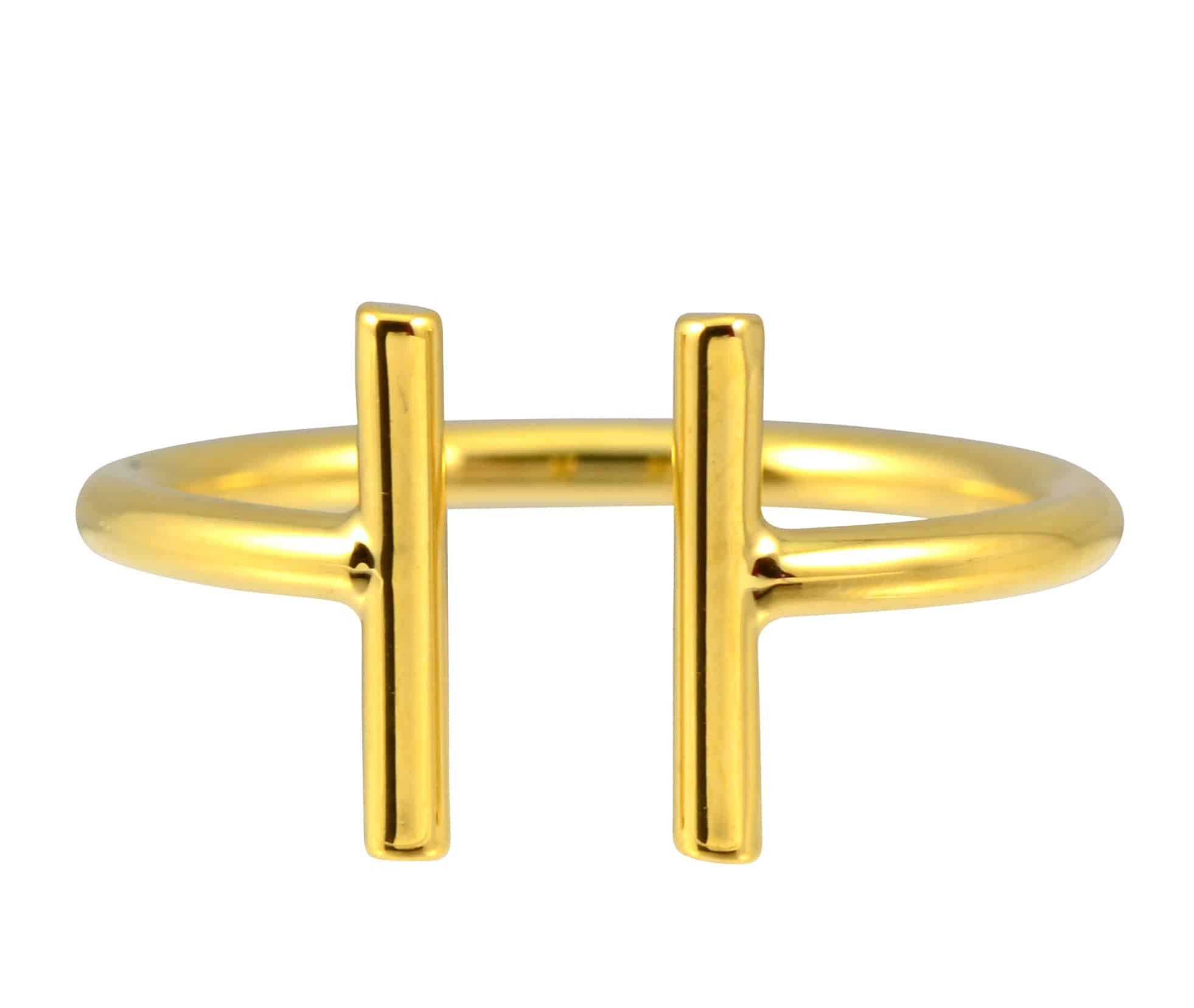Enreverie Double Parallel Bars Ring, Gold Plated Adjustable