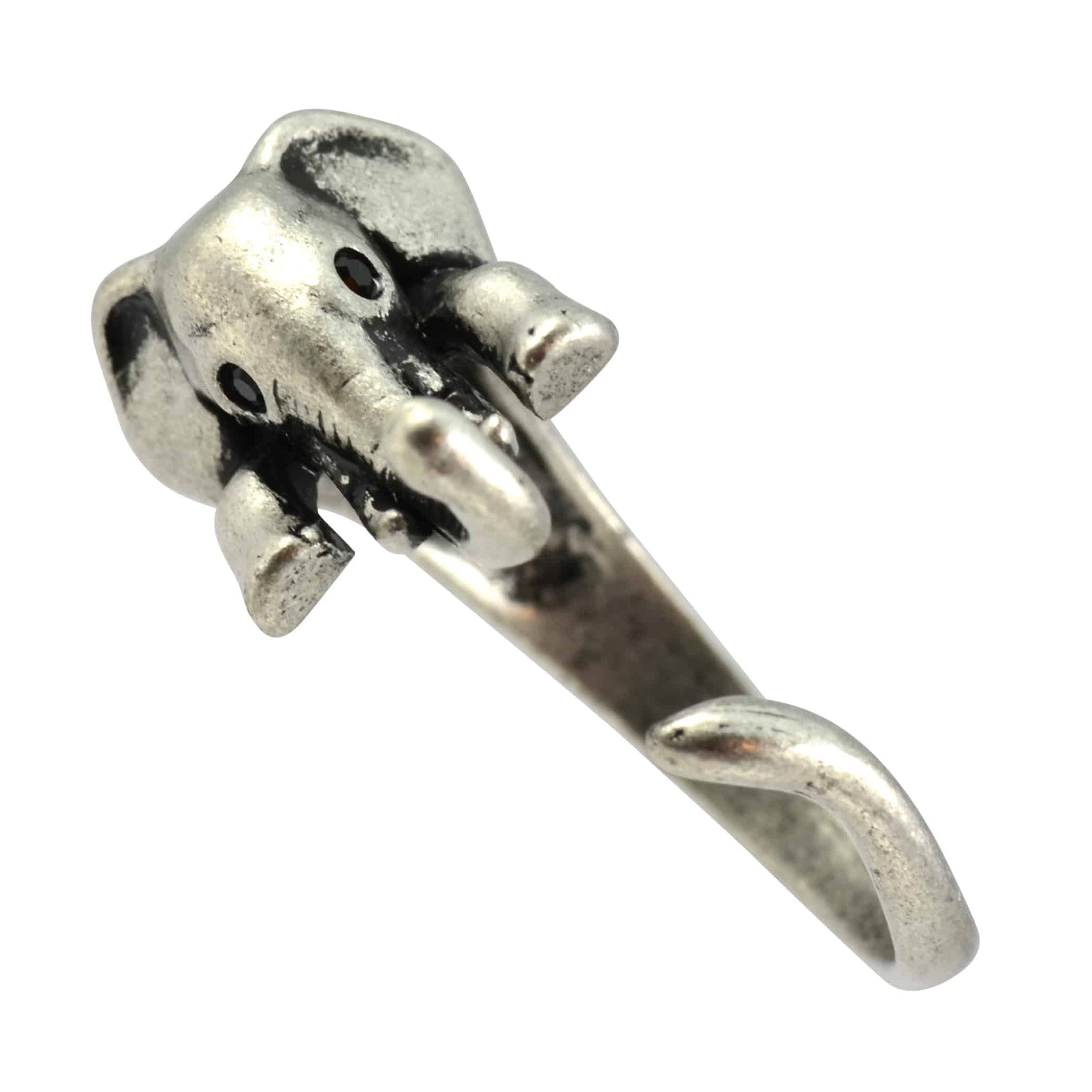 Enreverie Elephant Wrap Ring, Antique Silver Plated Adjustable
