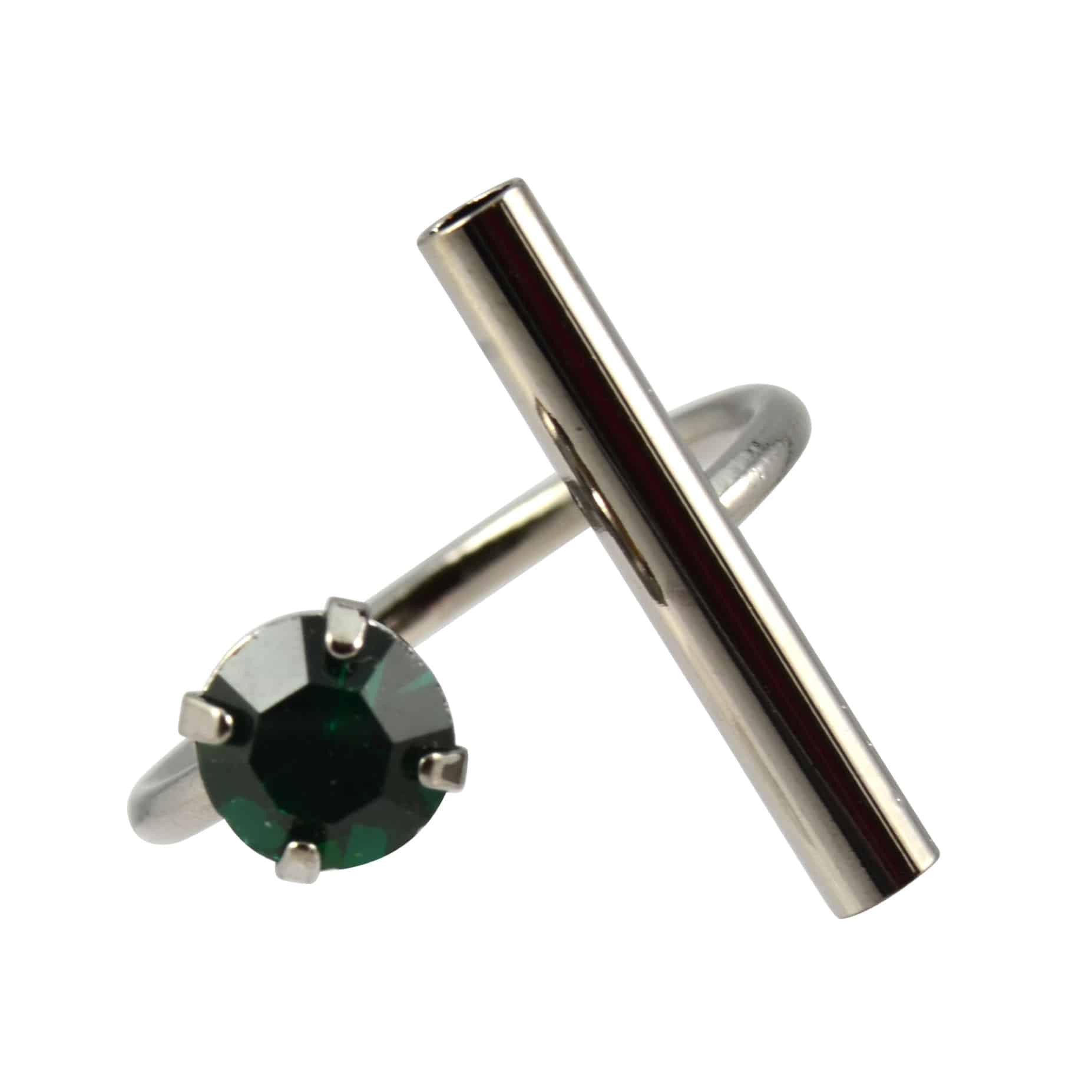 Enreverie Green Crystal Bar Ring, Adjustable