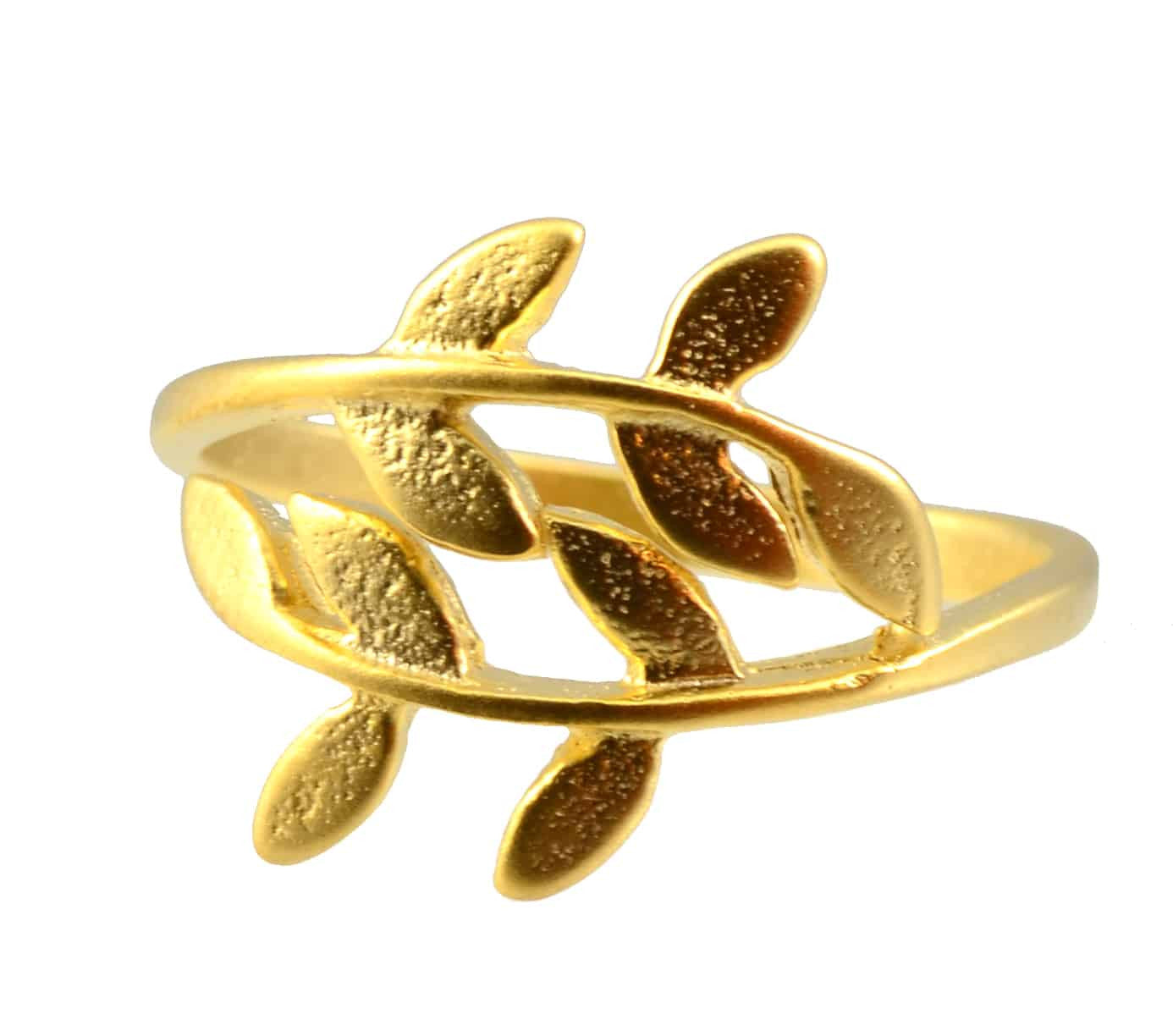 Enreverie Laurel Leaf Gold Plated Adjustable Leaf Ring