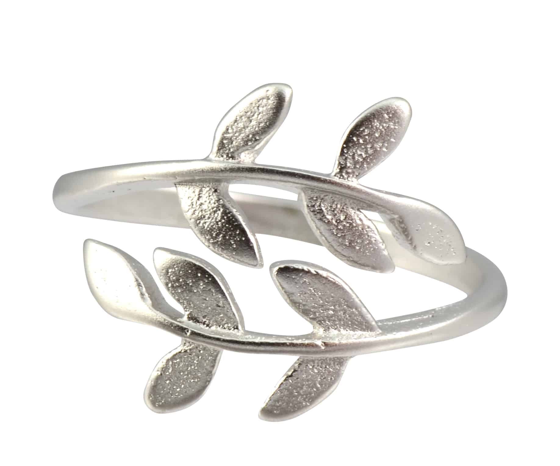 Enreverie Leaf Ring, Silver Plated Adjustable
